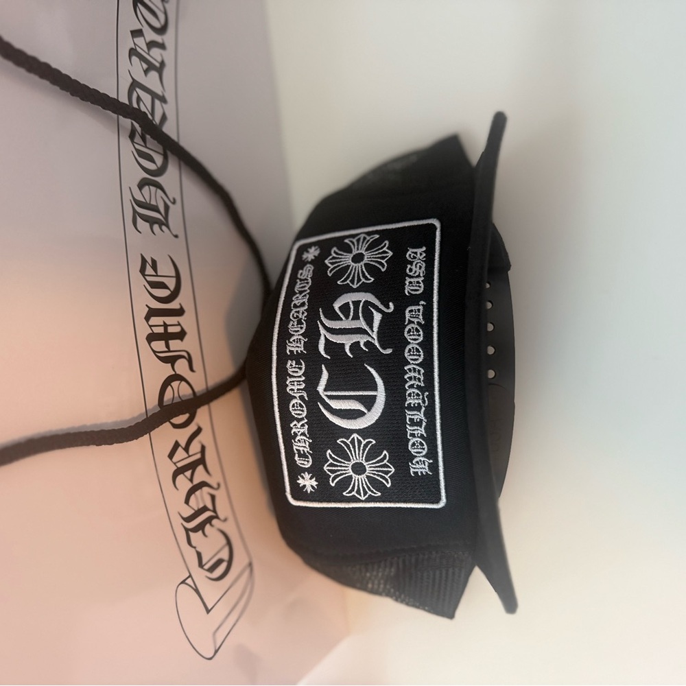 Chrome Hearts Style CH Hollywood Trucker Hat (Black/Black)